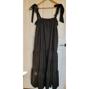 Aura Red Dress Tiered Tie Strap Maxi Sundress Size Large Black Lined Pockets New